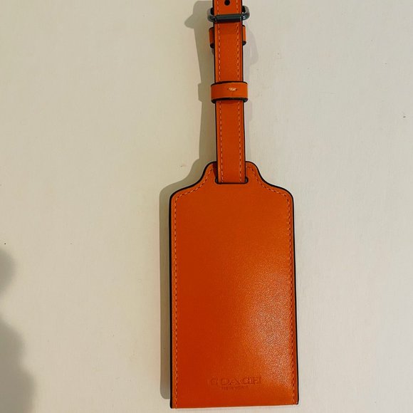 COACH LARGE LUGGAGE TAG IN LEATHER bright orange, plastic id window - Picture 13 of 16